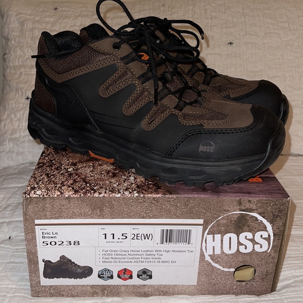 Men’s Hoss Boot Co Aluminum Toe Safety Work Shoes Size 11.5 2E W…